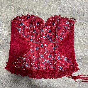 NWT Adore Me Womens Red Corset Top Floral Lace Adjustable Lace Size 2X Coquette